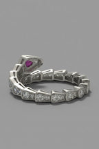 Ruby-Crowned Serpent Ring — 925 Sterling Silver