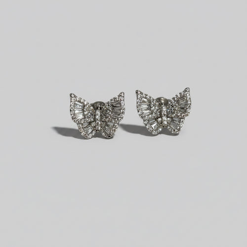 Crystal Wings — Large Baguette Butterfly Stud Earrings — 925 Sterling Silver