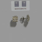 Moissanite Square Halo Stud Earrings — Sterling Silver