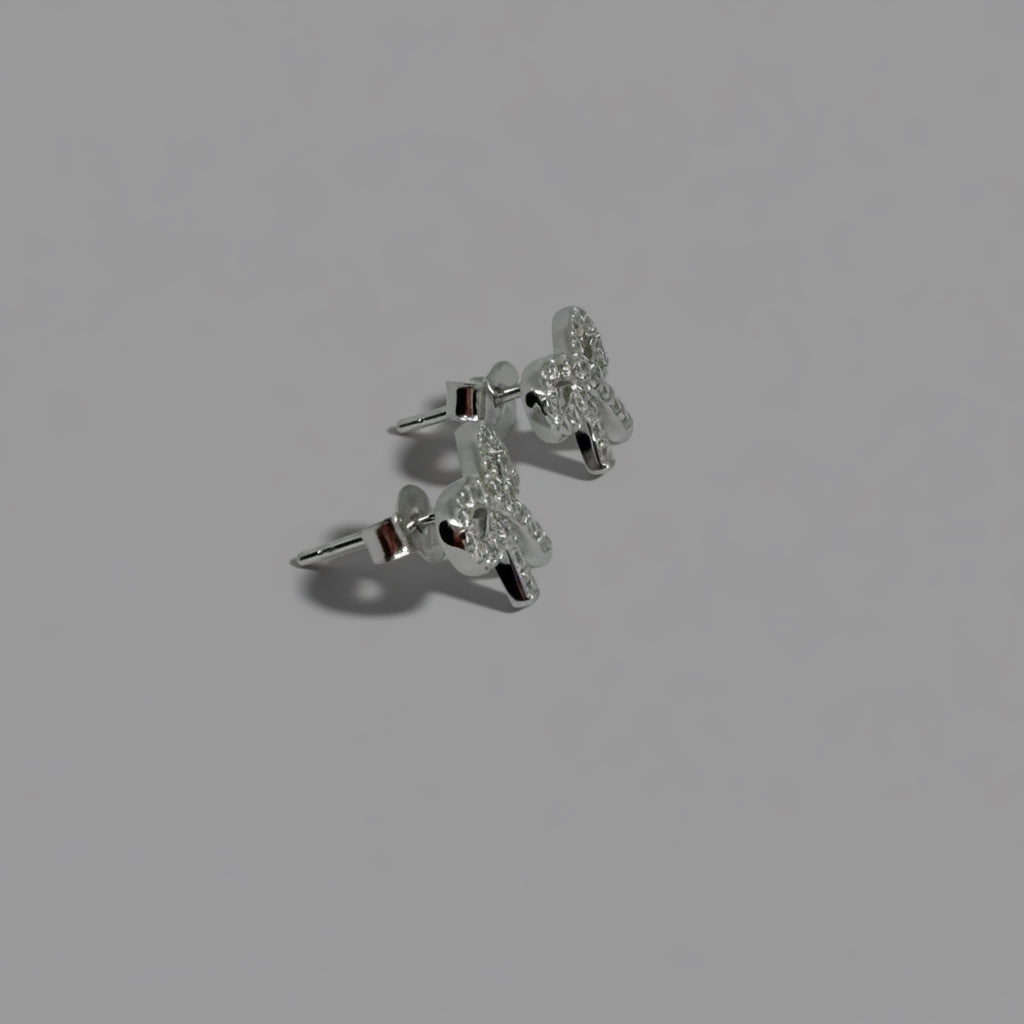 Ribbon Shine — Crystal Pavé Bow Stud Earrings — 925 Sterling Silver