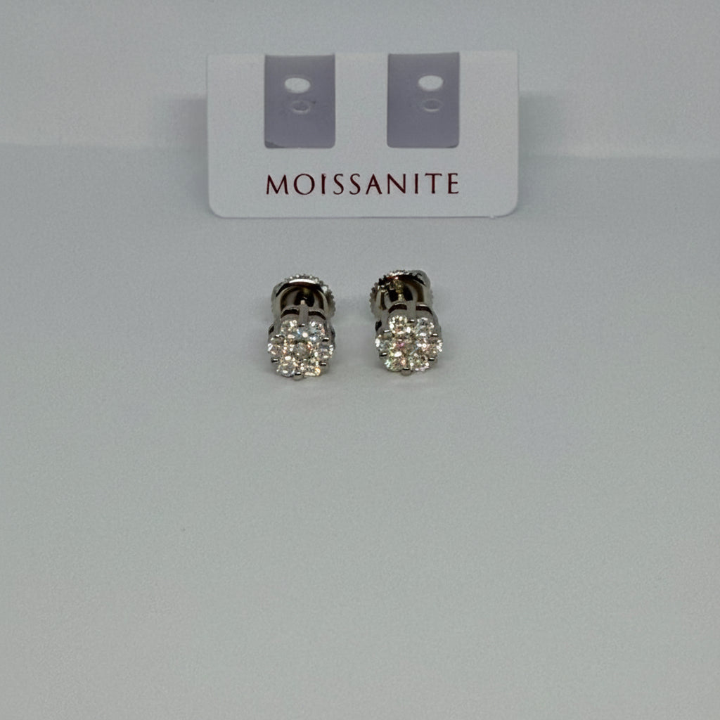 Moissanite White Cluster Stud Earrings — Sterling Silver