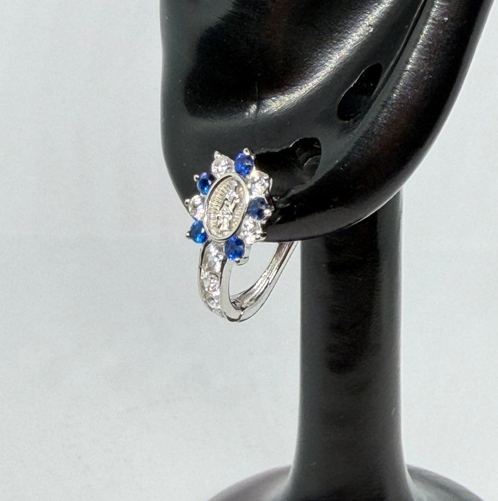 Virgin of Guadalupe Earrings – Blue & Crystal / Aretes Virgen de Guadalupe – Azul y Cristal