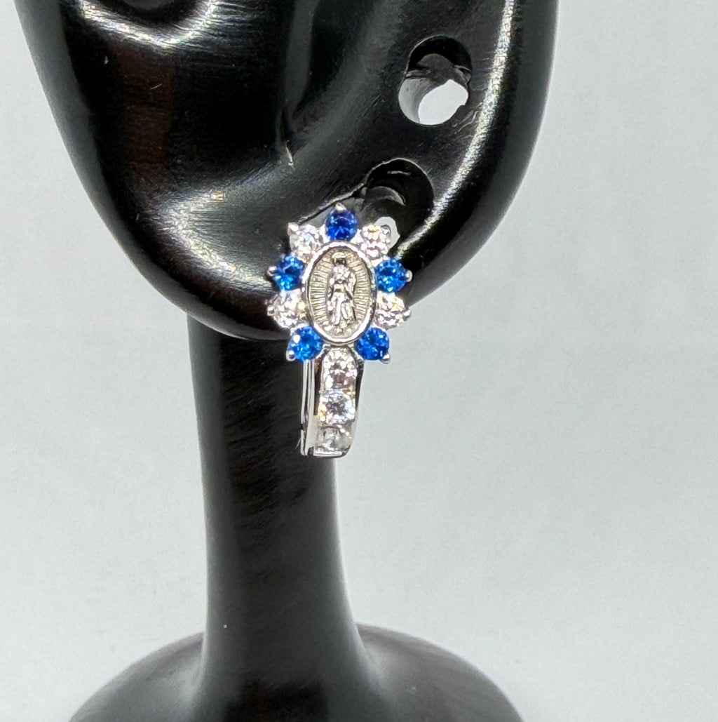 Virgin of Guadalupe Earrings – Blue & Crystal / Aretes Virgen de Guadalupe – Azul y Cristal