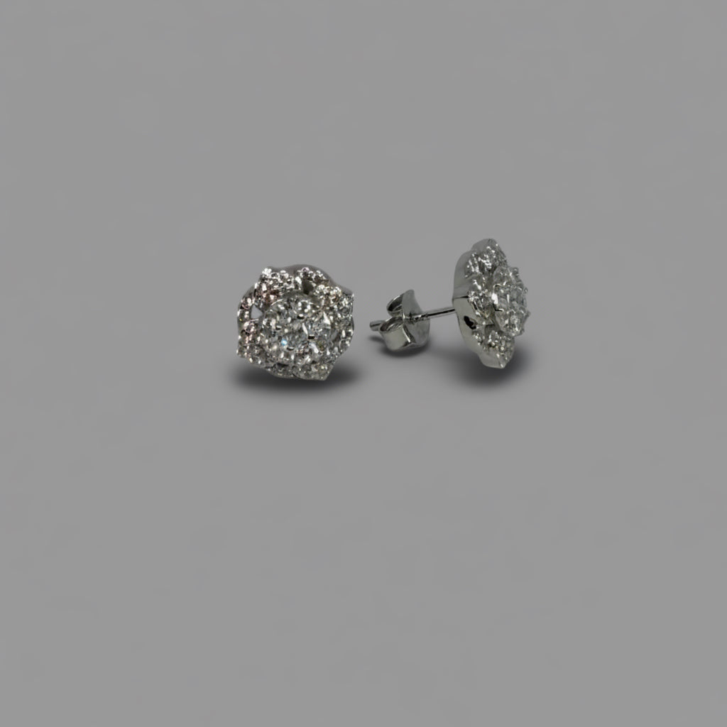 Stardust — Dense Pavé Round Crystal Stud Earrings — 925 Sterling Silver