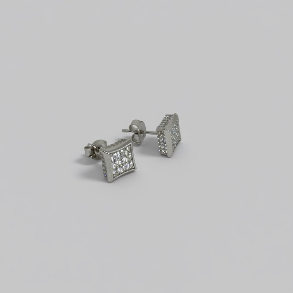 Men's Silver Square Crystal Stud Earrings / Aretes de Hombre Cuadrados Plata con Cristales