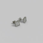 Men's Silver Square Crystal Stud Earrings / Aretes de Hombre Cuadrados Plata con Cristales