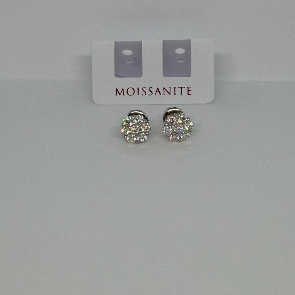 Moissanite Round Cluster Stud Earrings — Sterling Silver