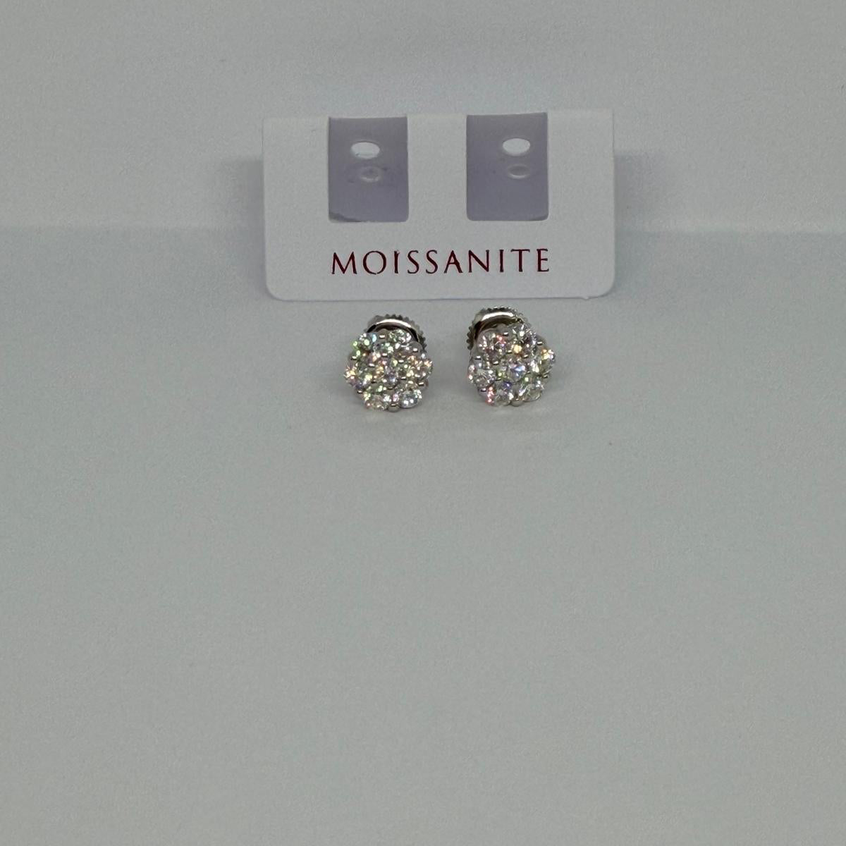 Moissanite Round Cluster Stud Earrings — Sterling Silver