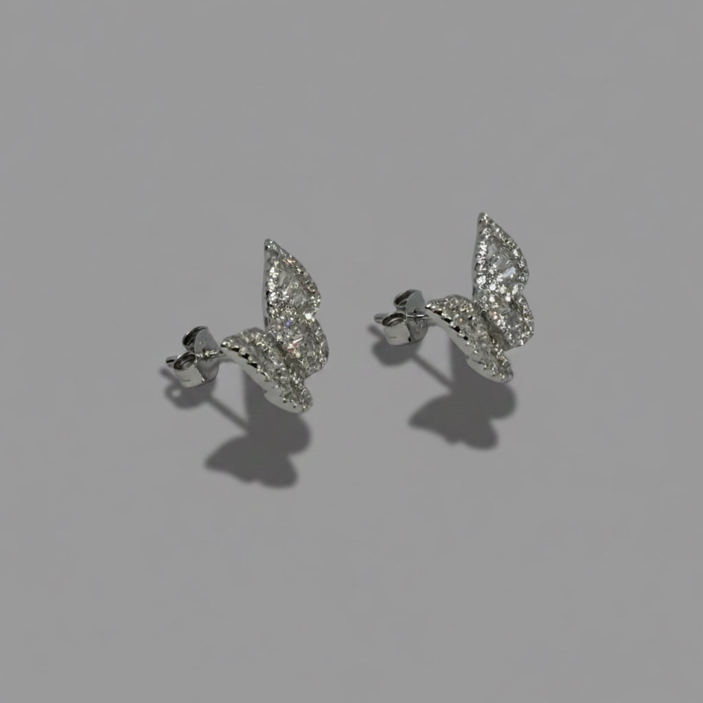Crystal Wings — Large Baguette Butterfly Stud Earrings — 925 Sterling Silver