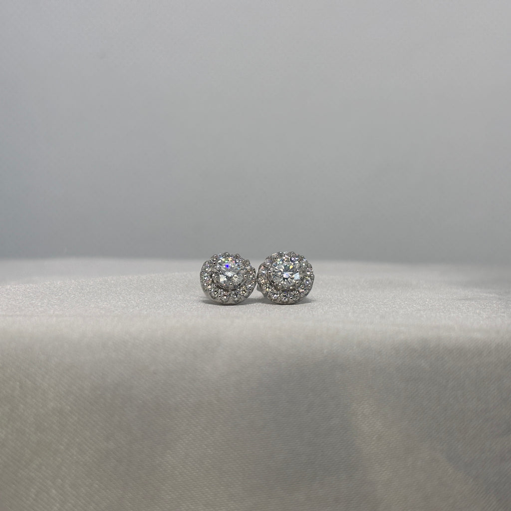 Moissanite Lumière Classique Round Halo Stud Earrings — Sterling Silver
