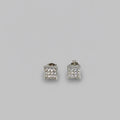 Men's Silver Square Crystal Stud Earrings / Aretes de Hombre Cuadrados Plata con Cristales