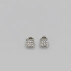 Men's Silver Square Crystal Stud Earrings / Aretes de Hombre Cuadrados Plata con Cristales