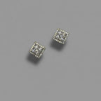 Moissanite Square Halo Stud Earrings — Sterling Silver