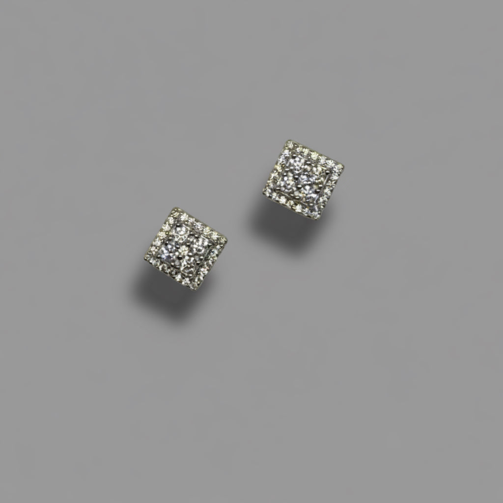 Moissanite Square Halo Stud Earrings — Sterling Silver