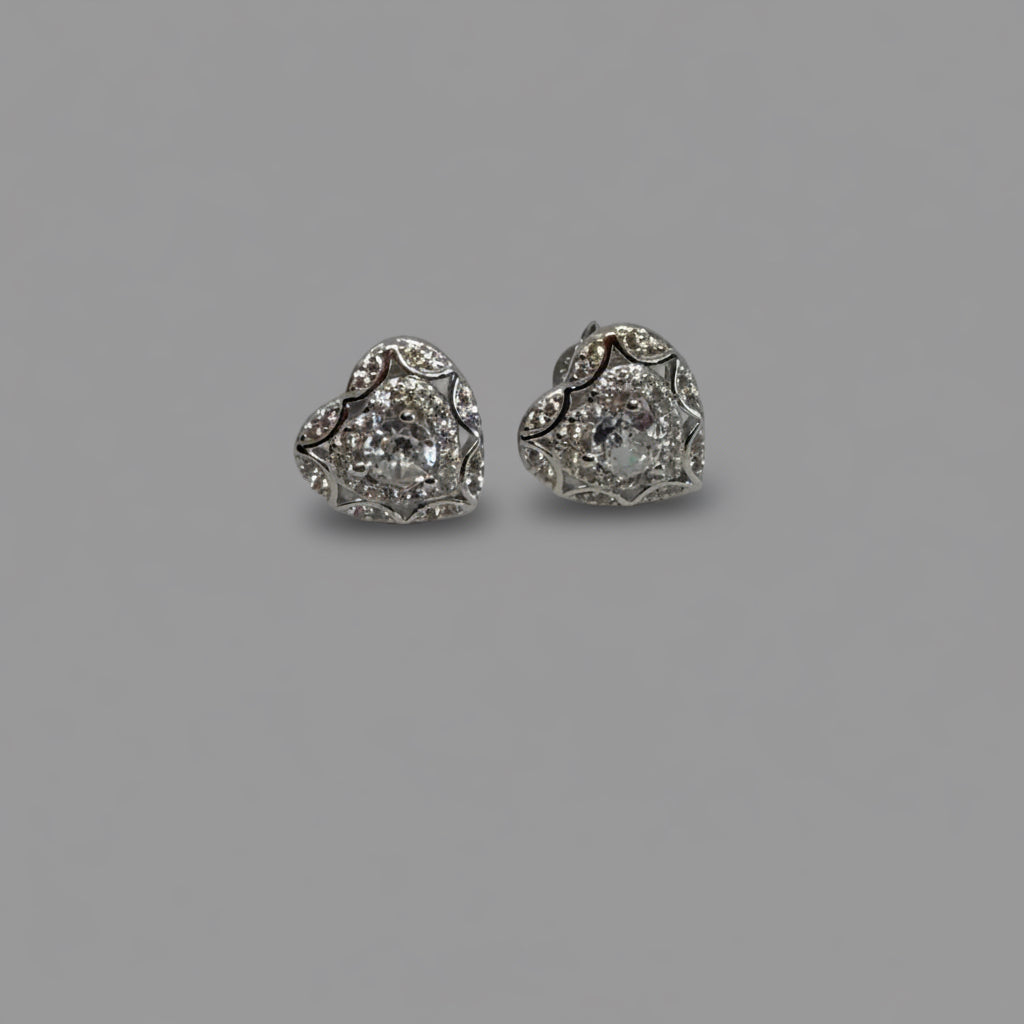 Pure Love — Floating Solitaire Heart Stud Earrings — 925 Sterling Silver