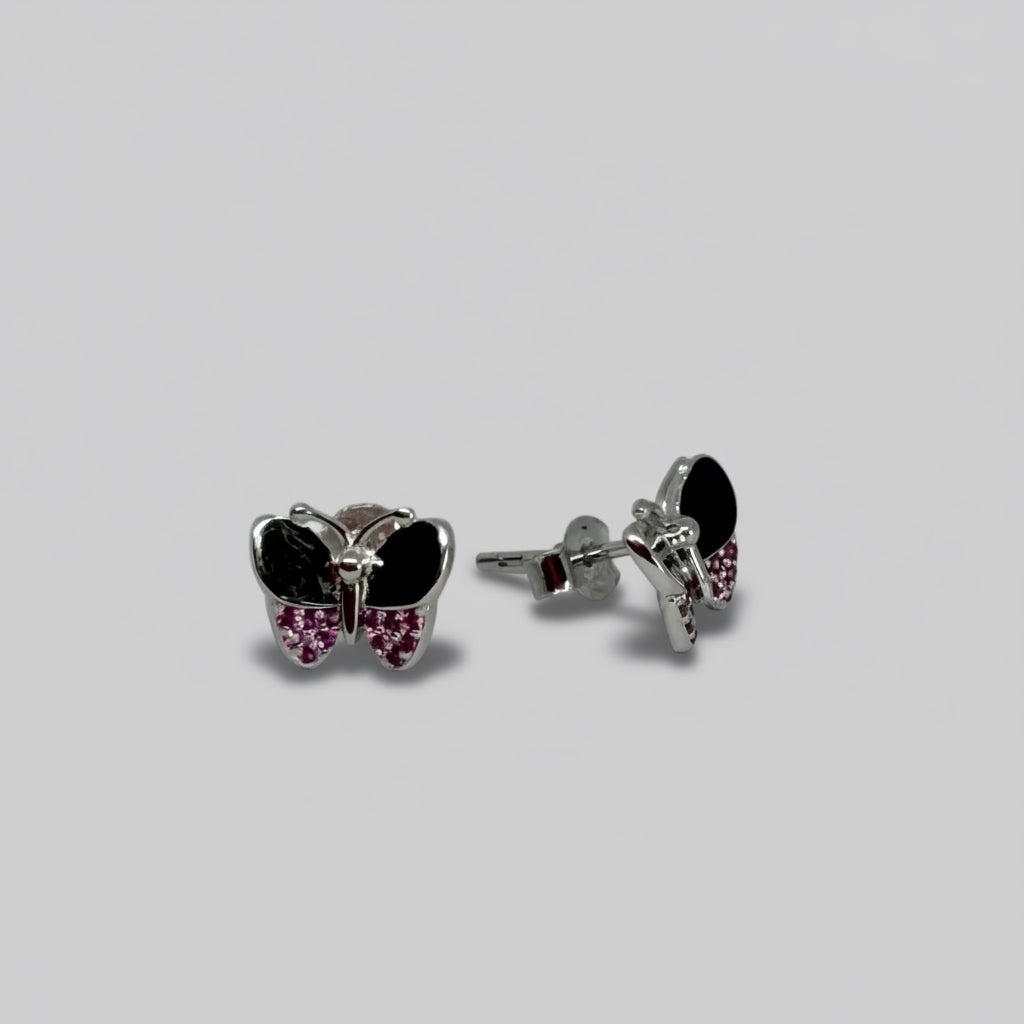 Wild Wings — Bicolor Butterfly Stud Earrings — 925 Sterling Silver