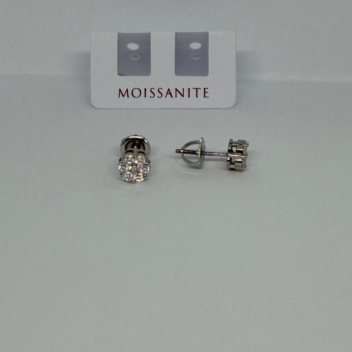 Moissanite White Cluster Stud Earrings — Sterling Silver
