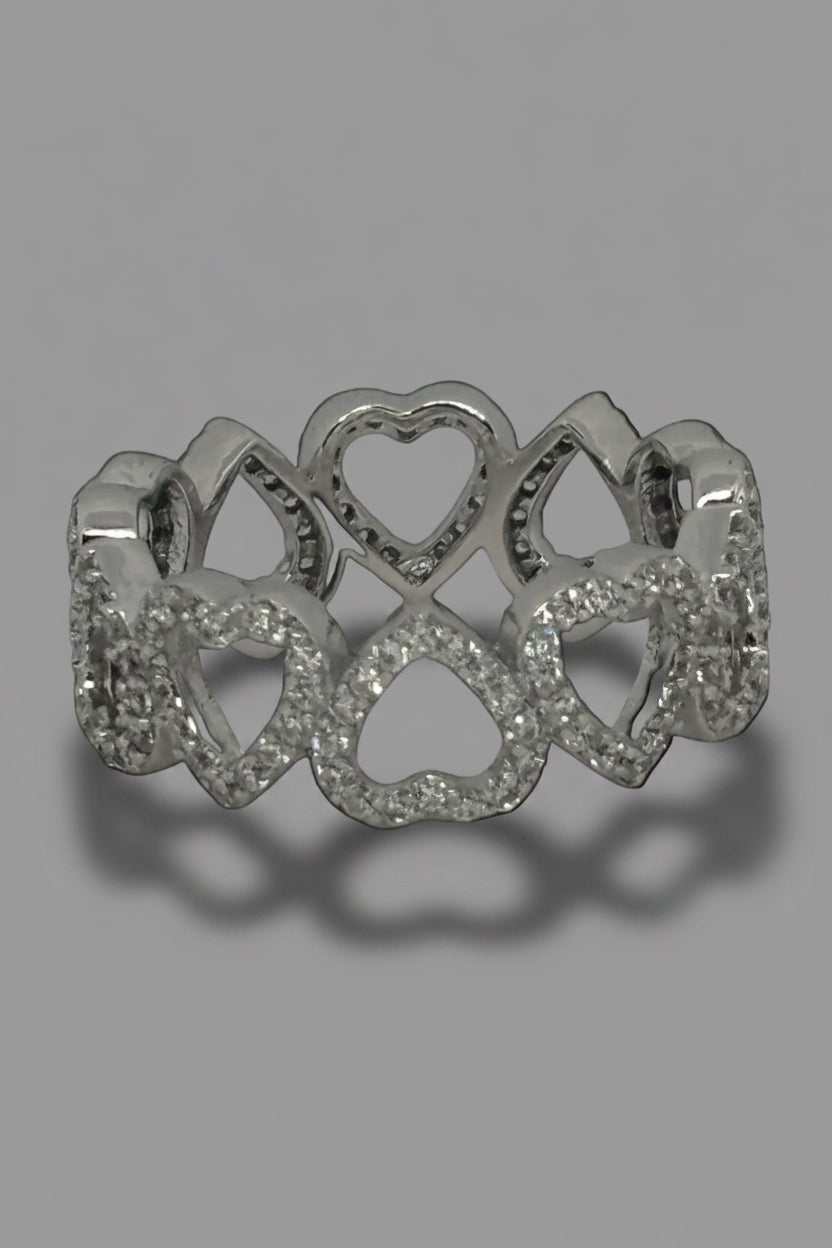 Ring of Sparkling Hearts — 925 Sterling Silver