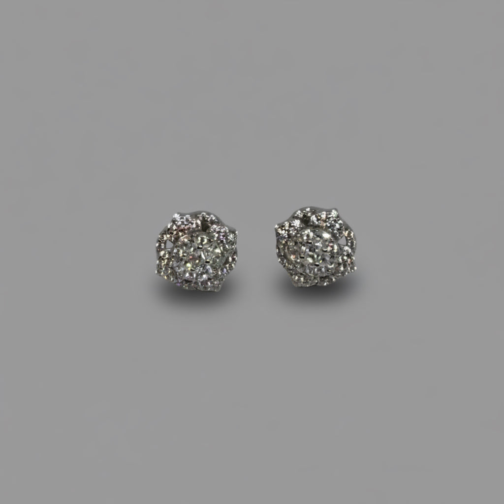 Stardust — Dense Pavé Round Crystal Stud Earrings — 925 Sterling Silver
