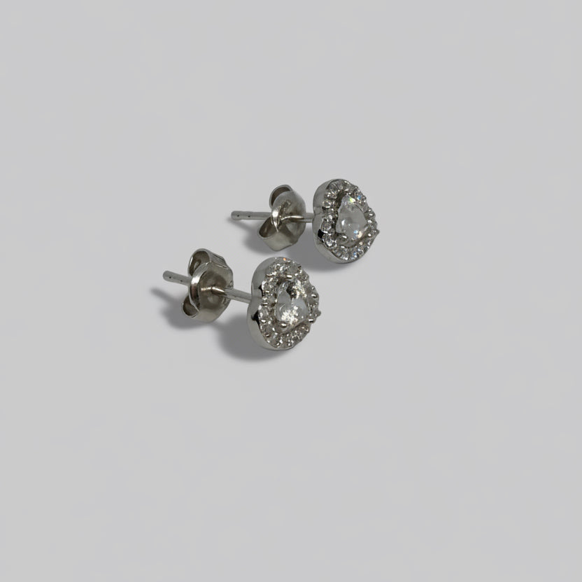 Heartbeat Luxe — Heart Halo Stud Earrings — 925 Sterling Silver