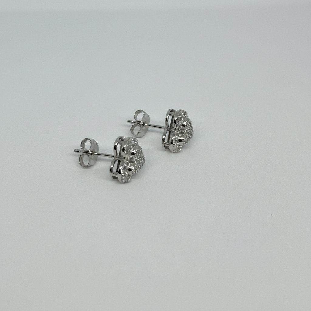 Vintage Heart — Floral Heart Crystal Stud Earrings — 925 Sterling Silver