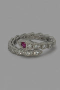 Ruby-Crowned Serpent Ring — 925 Sterling Silver