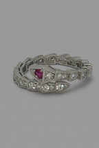 Ruby-Crowned Serpent Ring — 925 Sterling Silver