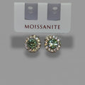 Moissanite Green Halo Stud Earrings — Sterling Silver