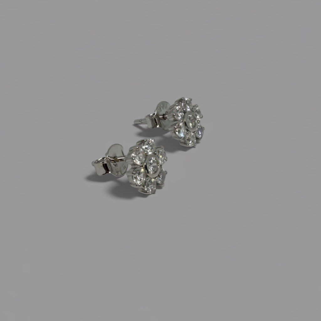 Bloom Radiance — Crystal Flower Stud Earrings — 925 Sterling Silver