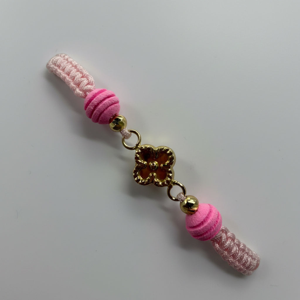 Lucky Clover Bracelet — 18K Gold Charm, Pink | Pulsera Trébol de la Suerte — Oro 18K, Rosa