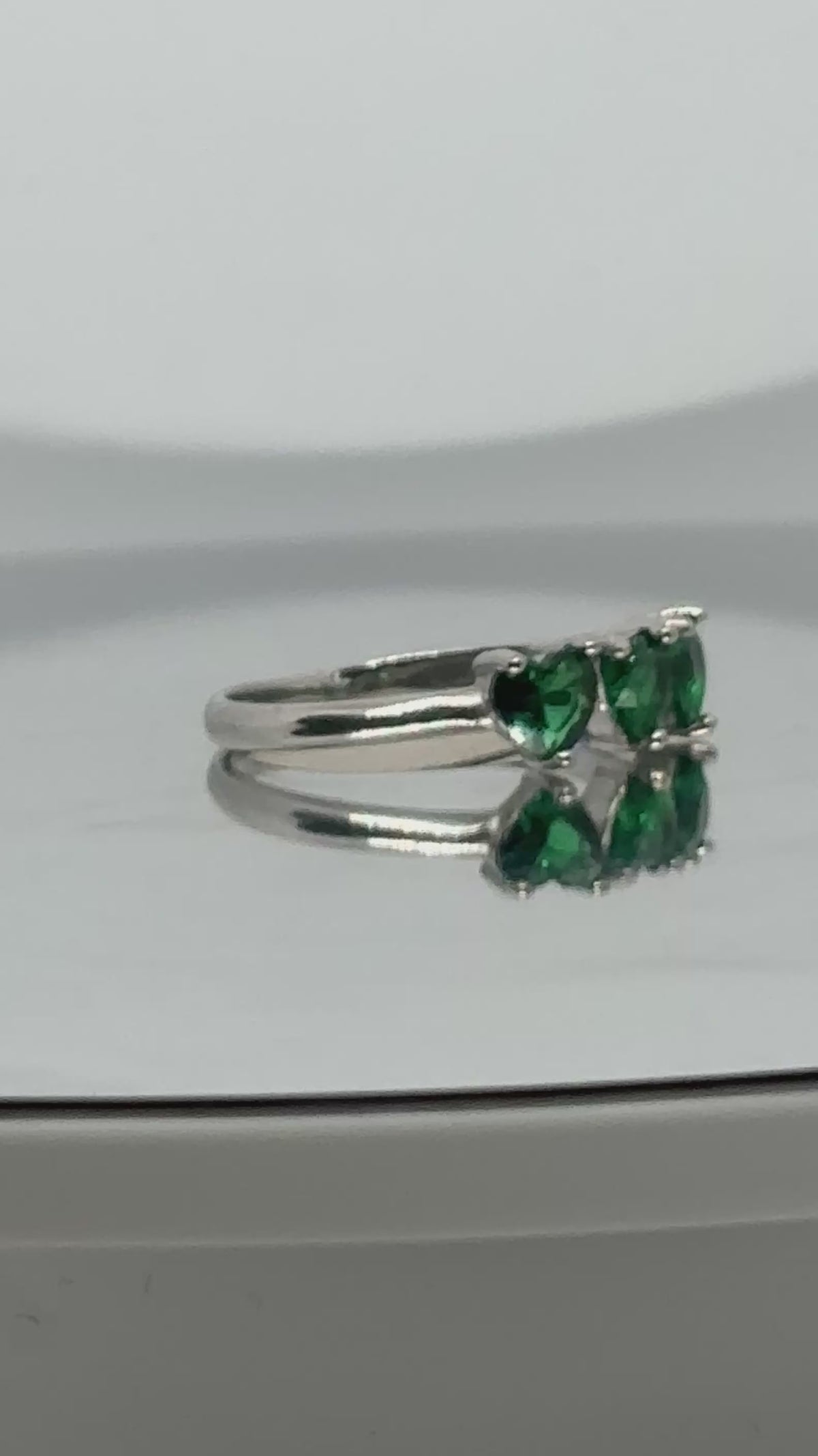Green Hearts of Hope Ring — 925 Sterling Silver