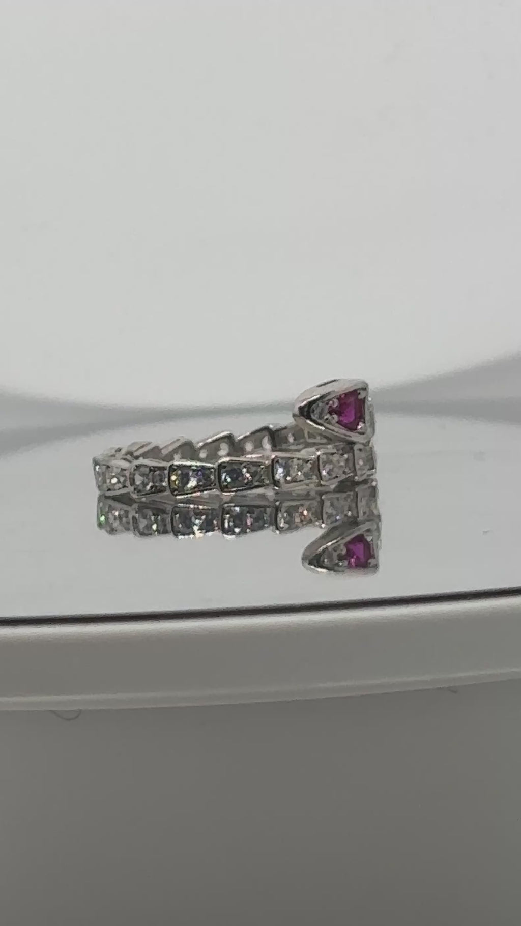 Ruby-Crowned Serpent Ring — 925 Sterling Silver